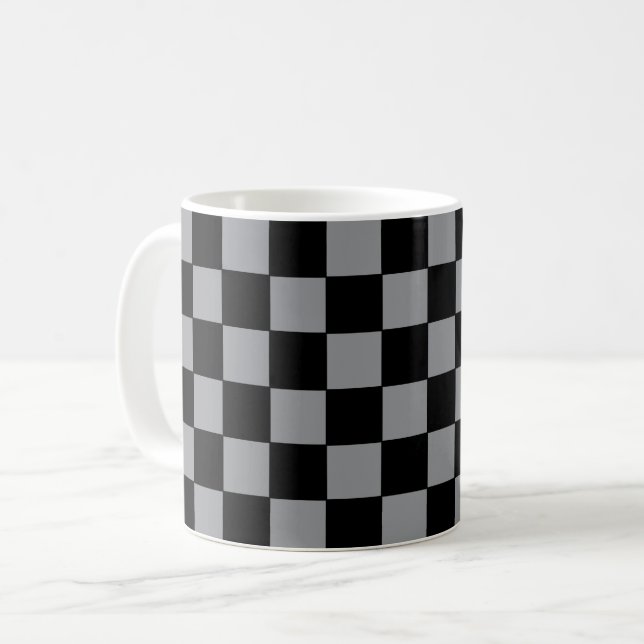 Checkered Gray and Black  Coffee Mug (Front Left)