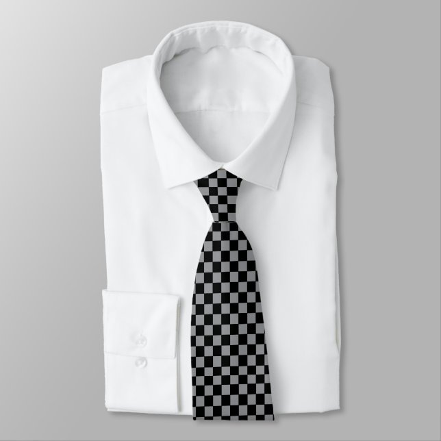 Checkered Gray and Black  Neck Tie (Tied)