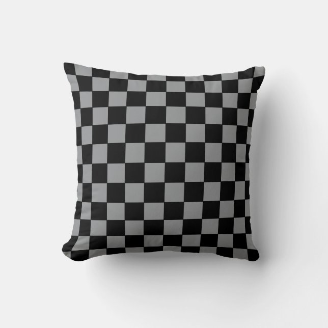 Checkered Gray and Black  Throw Pillow (Front)