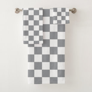 Checkered Gray and White Bath Towel Set