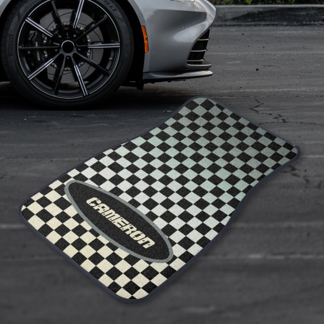Checkered Gray and White Sunset Car Floor Mat (Creator Uploaded)