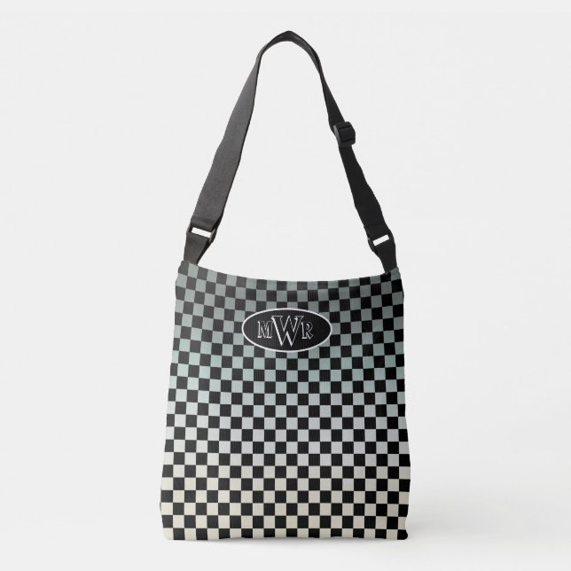 Checkered Gray and White Sunset Monogram Crossbody Bag (Front)