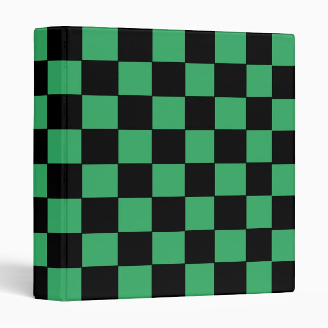 Checkered Green and Black 3 Ring Binder (Front/Spine)
