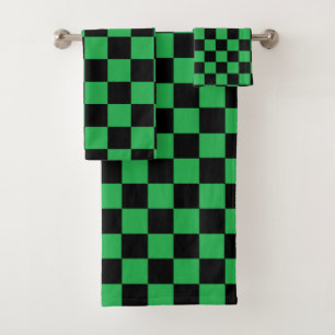 Checkered Green and Black Bath Towel Set