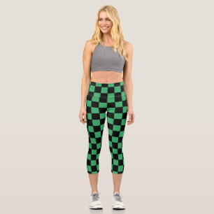 Checkered Green and Black Capri Leggings