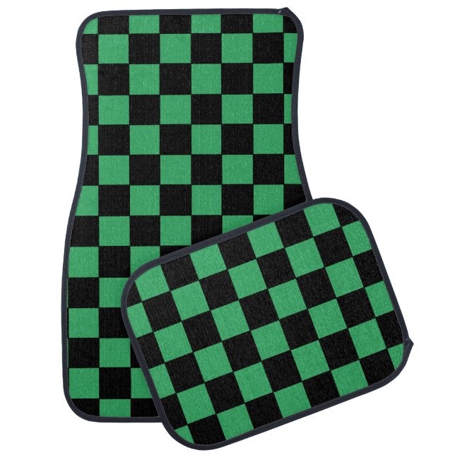 Checkered Green and Black Car Floor Mat (Set)