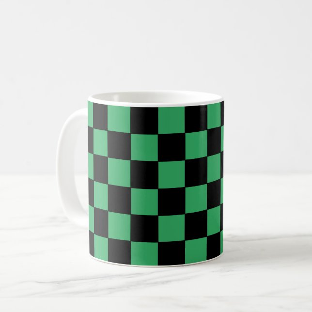 Checkered Green and Black Coffee Mug (Front Left)