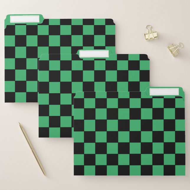 Checkered Green and Black File Folder (Set)