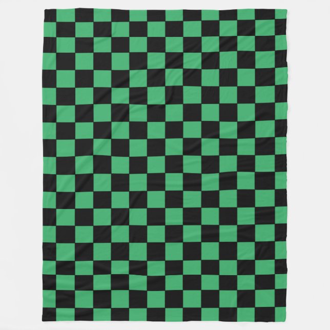 Checkered Green and Black  Fleece Blanket (Front)