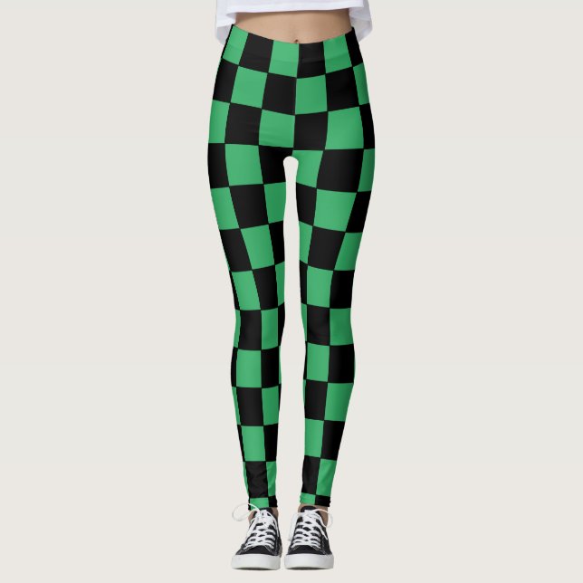 Checkered Green and Black Leggings (Front)