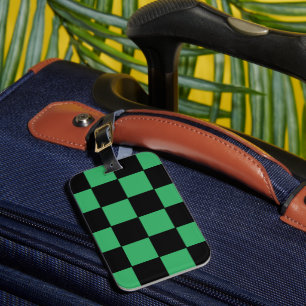 Checkered Green and Black Luggage Tag
