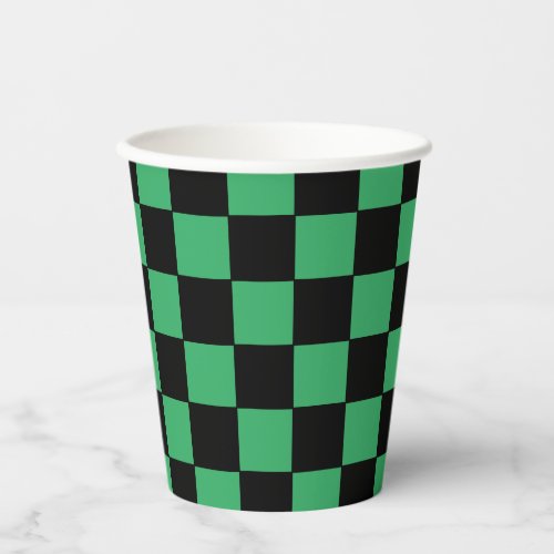 Checkered Green and Black Paper Cups