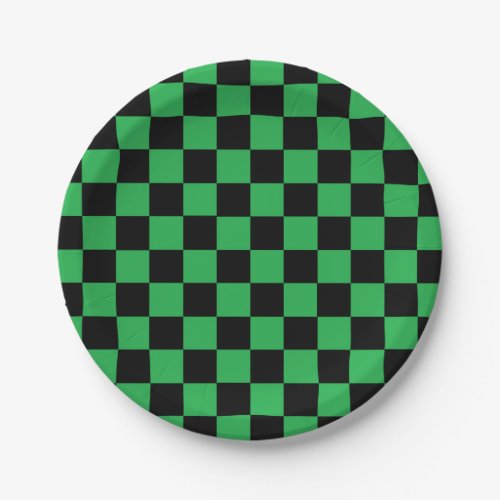 Checkered Green and Black Paper Plates