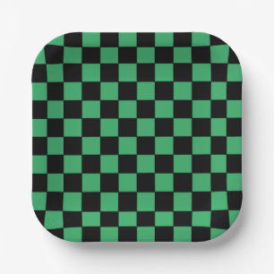 Checkered Green and Black Paper Plates