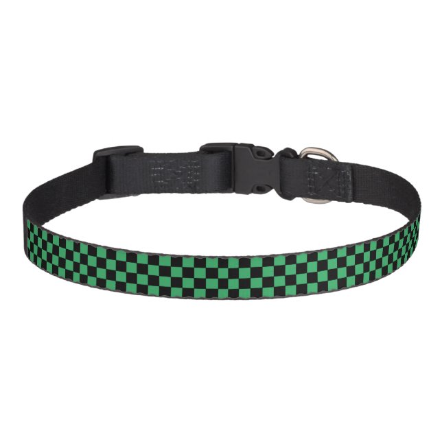 Checkered Green and Black Pet Collar (Front)
