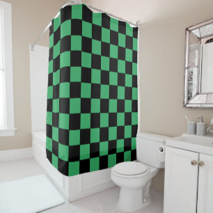 Checkered Green and Black Shower Curtain