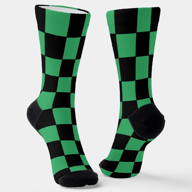 Checkered Green and Black Socks (Angled)