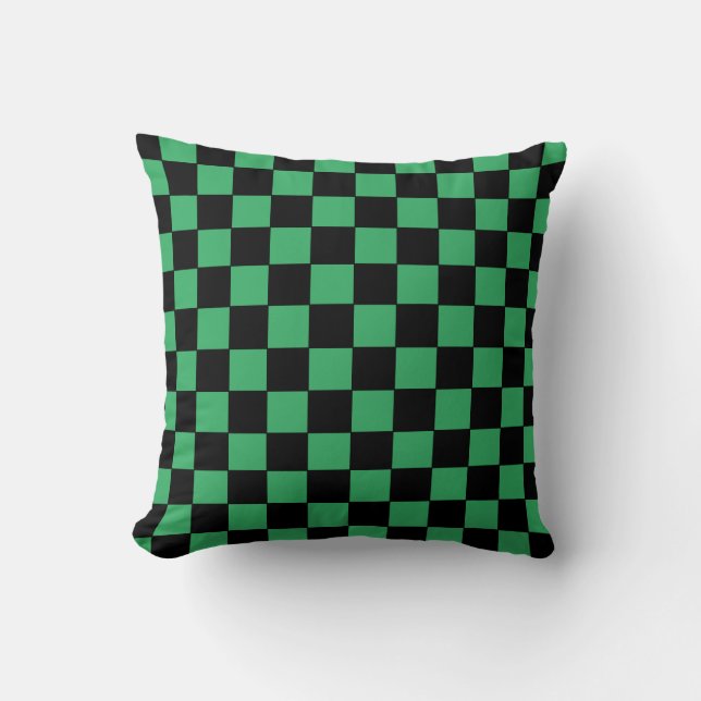 Checkered Green and Black Throw Pillow (Front)