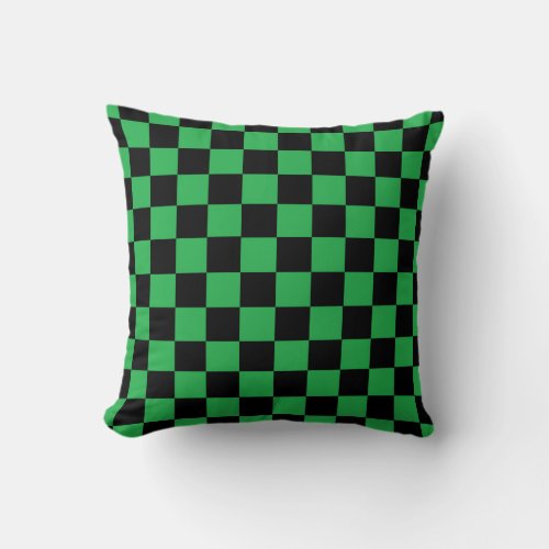 Checkered Green and Black Throw Pillow