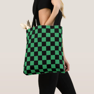 Checkered Green and Black Tote Bag