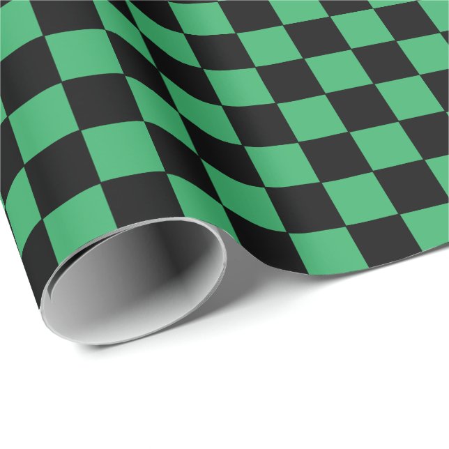 Checkered Green and Black Wrapping Paper (Roll Corner)