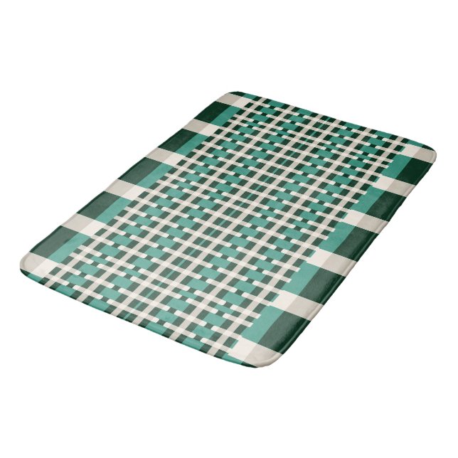 Checkered Green and Gray Bath Mat (Angled)