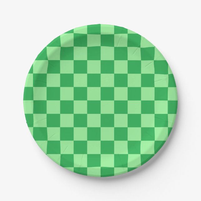 Checkered Green and Mint Green Paper Plates (Front)