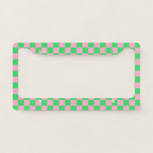 Checkered Green and Pink License Plate Frame
