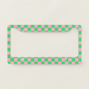 Checkered Green and Pink  License Plate Frame