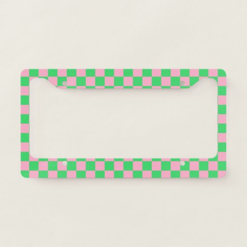 Checkered Green and Pink  License Plate Frame