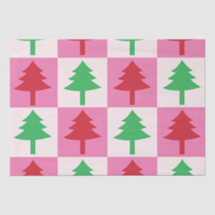 Checkered Green and Red Christmas Trees Pattern  Tissue Paper