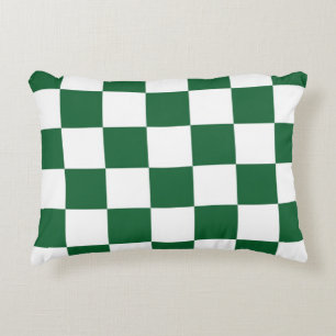Checkered Green and White Accent Pillow