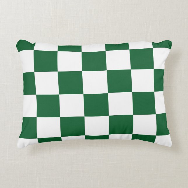 Checkered Green and White Accent Pillow (Front)