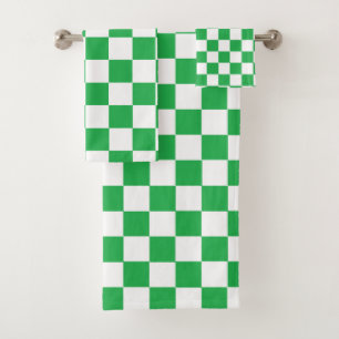 Checkered Green and White Bath Towel Set