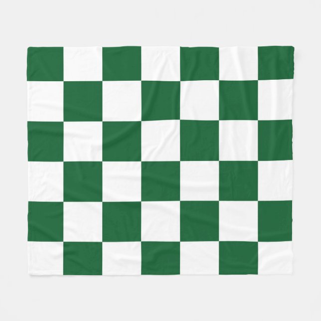 Checkered Green and White Fleece Blanket (Front (Horizontal))
