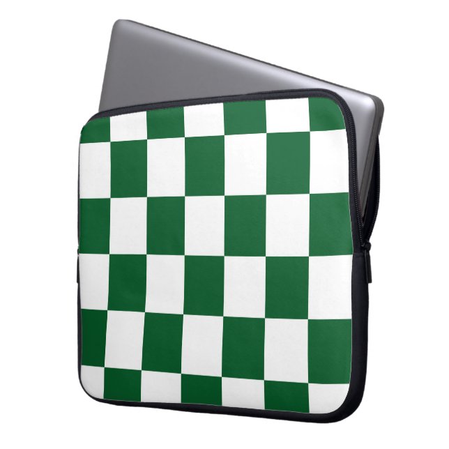 Checkered Green and White Laptop Sleeve (Front Left)