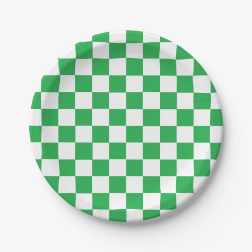 Checkered Green and White Paper Plates