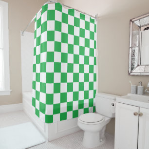Checkered Green and White Shower Curtain