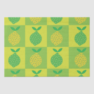 Checkered Green and Yellow Lemons Pattern Tissue Paper