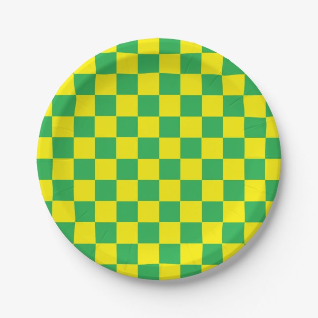 Checkered Green and Yellow Paper Plates (Front)