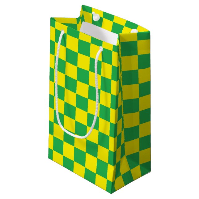 Checkered Green and Yellow Small Gift Bag (Front Angled)