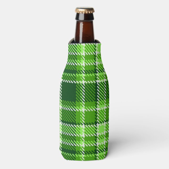Checkered Green Color Pattern Bottle Cooler (Bottle Front)