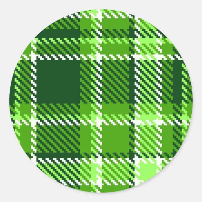Checkered Green Color Pattern Classic Round Sticker (Front)