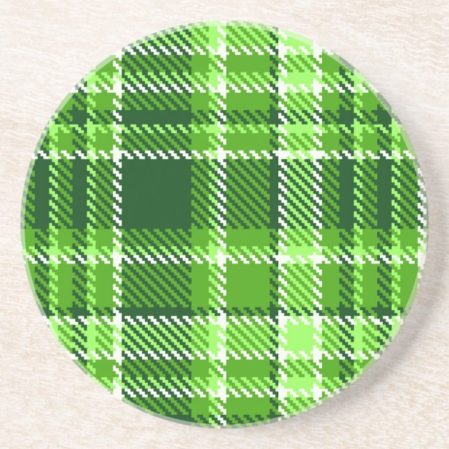 Checkered Green Color Pattern Drink Coaster (Front)
