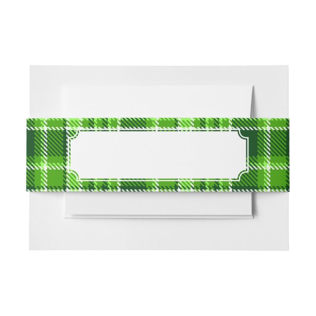 Checkered Green Color Pattern Invitation Belly Band (Front Example)
