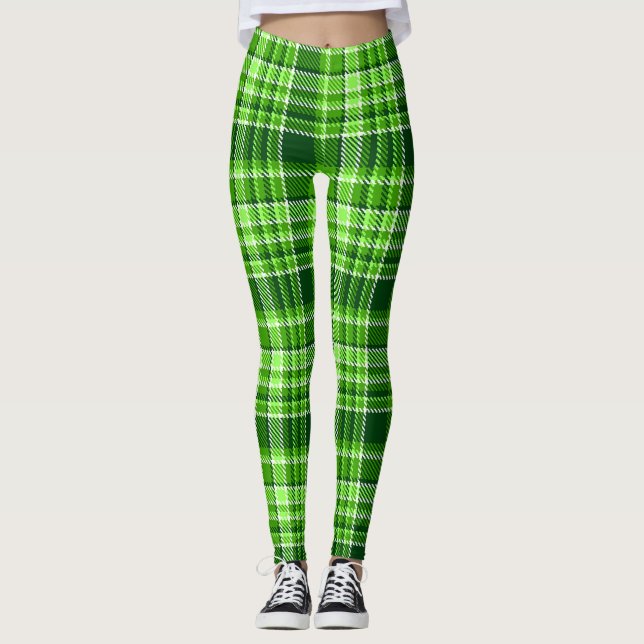 Checkered Green Color Pattern Leggings (Front)
