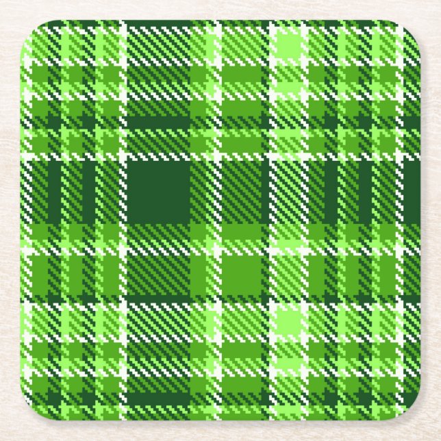 Checkered Green Color Pattern Square Paper Coaster (Front)