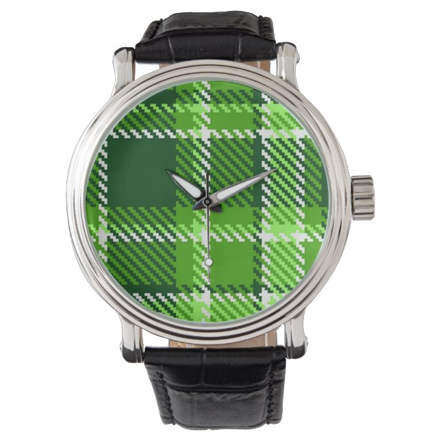 Checkered Green Color Pattern Watch (Front)