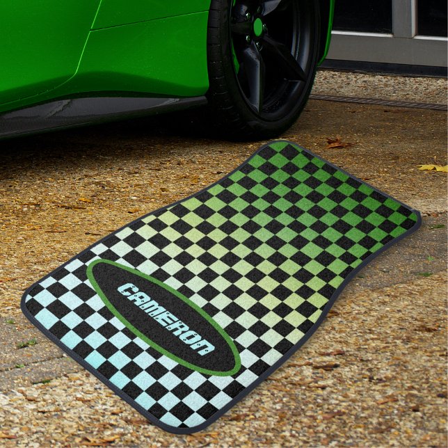 Checkered Green Fade Sunset Car Floor Mat (Creator Uploaded)