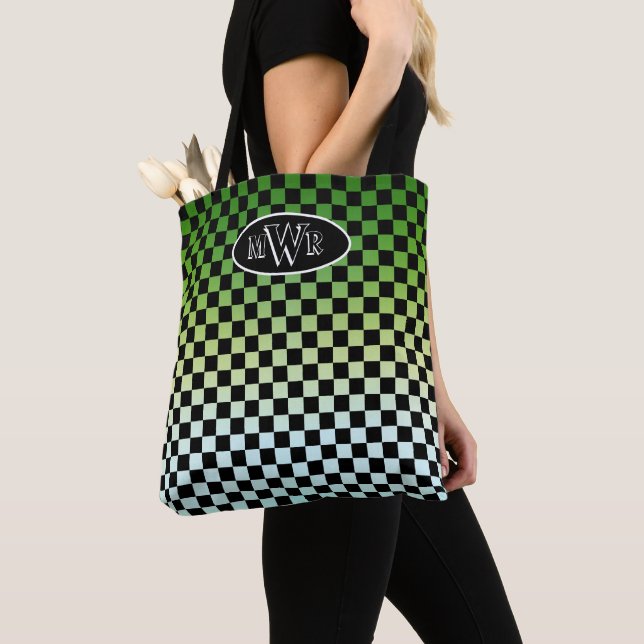 Checkered Green Fade Tote Bag (Close Up)
